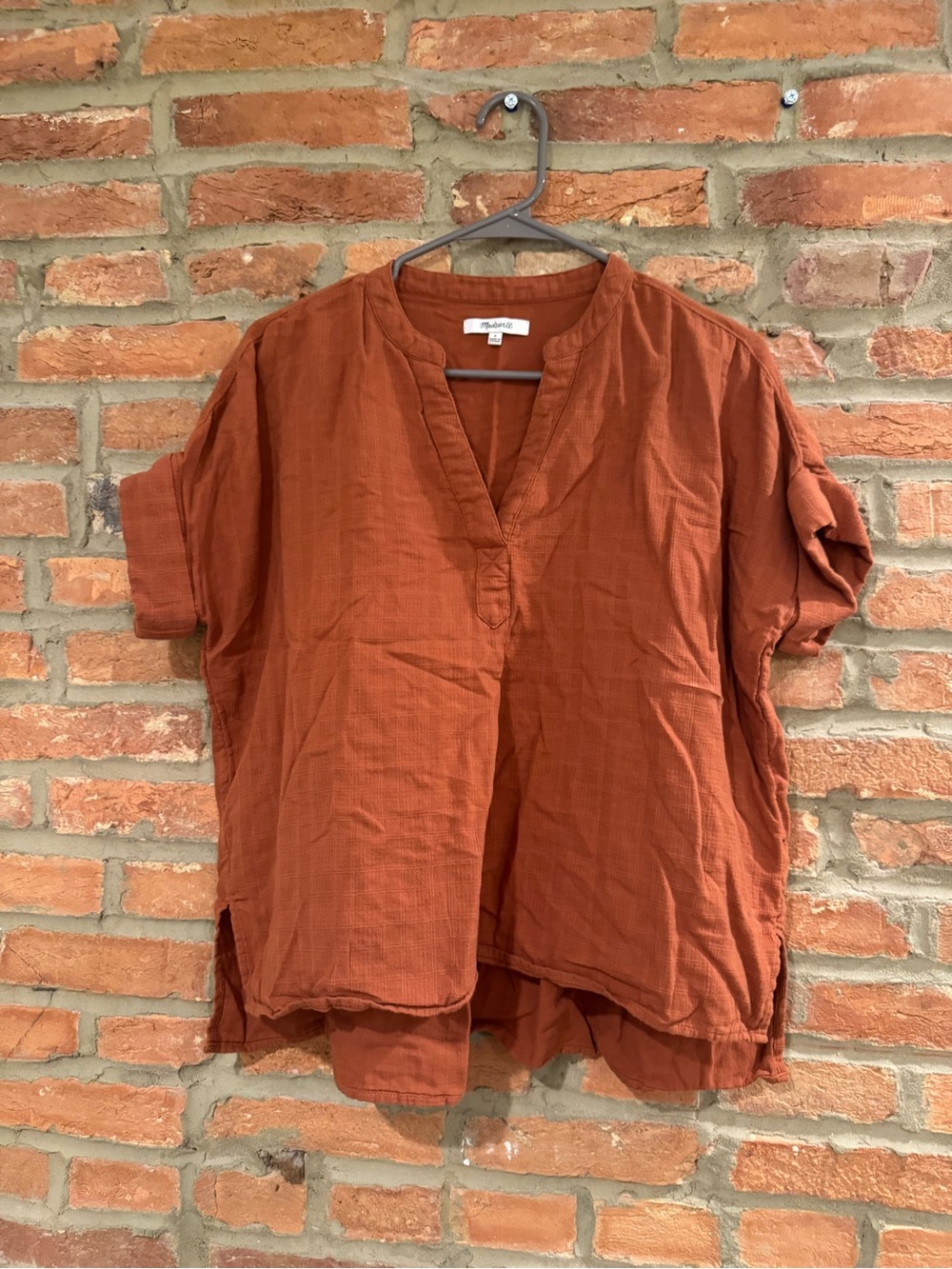 Madewell Rust Orange Short-Sleeve Split-Hem Tunic size small